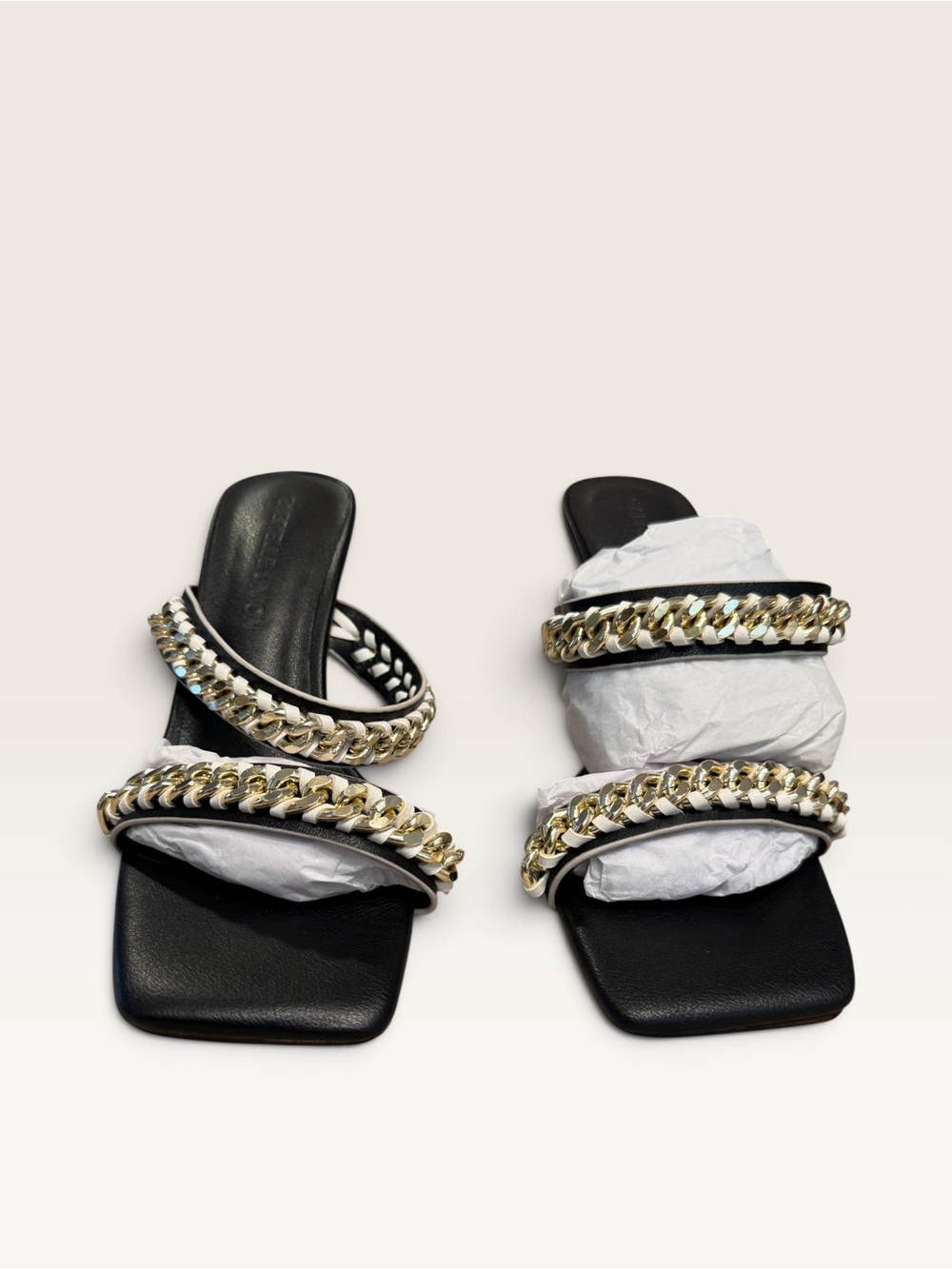 Black Chain-Trim High Heel Slide Mules - Picture 3 of 10